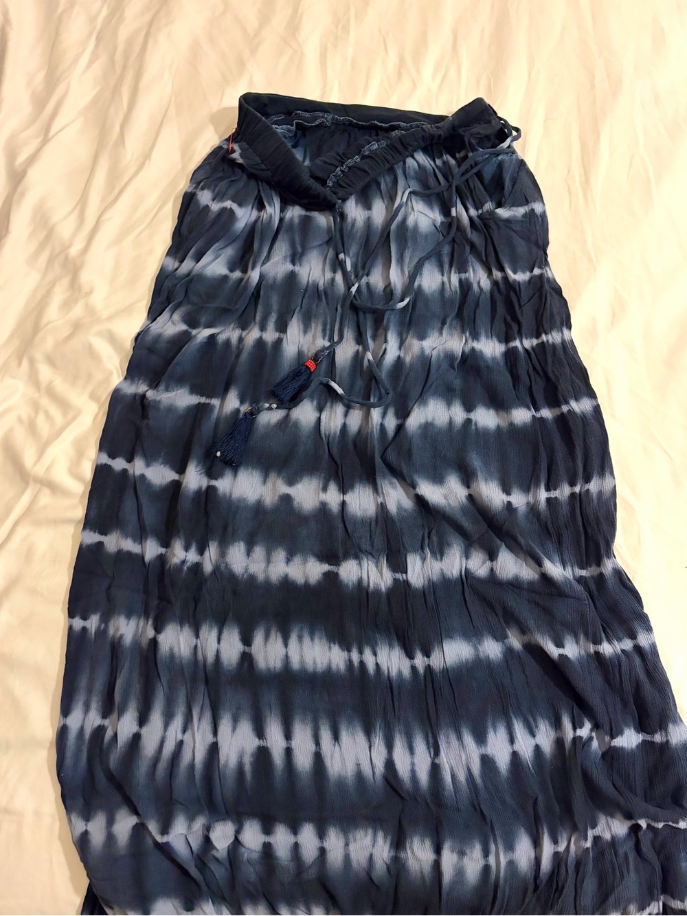 Miss Me Tie-Dye Maxi Skirt in Navy and White